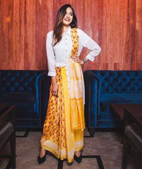 Yellow Saree with Shirt