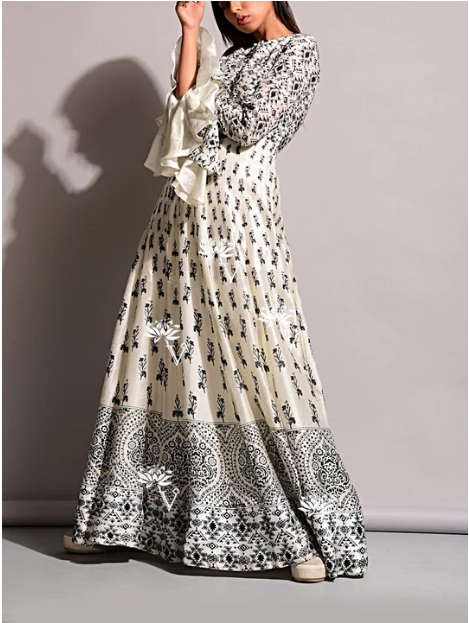 Off White Silk Anarkali Gown