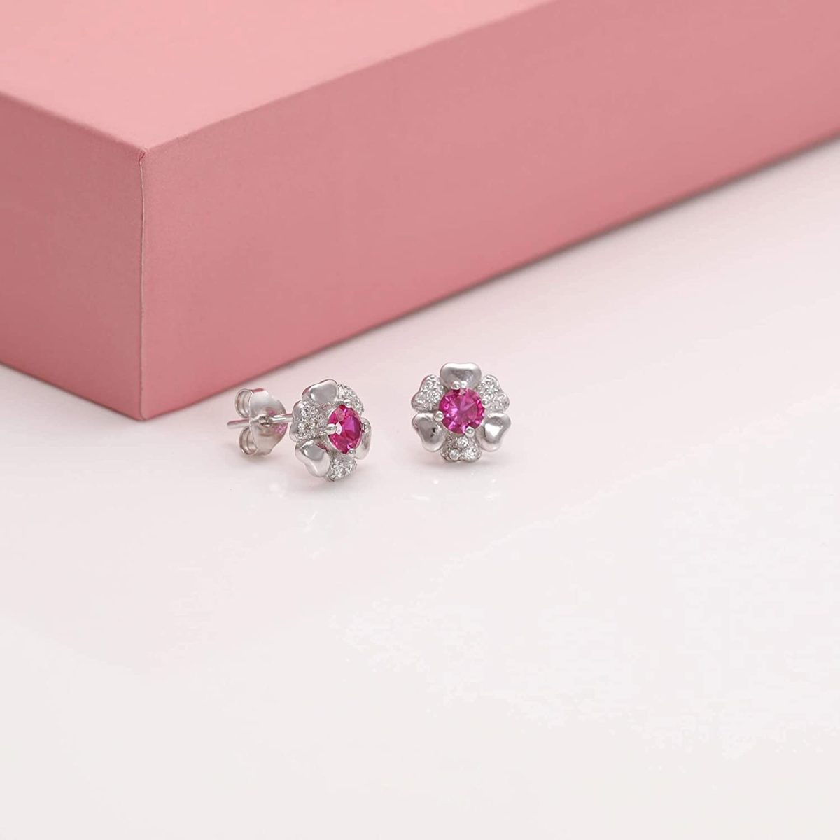 Hot Pink Crystal Flower Studs