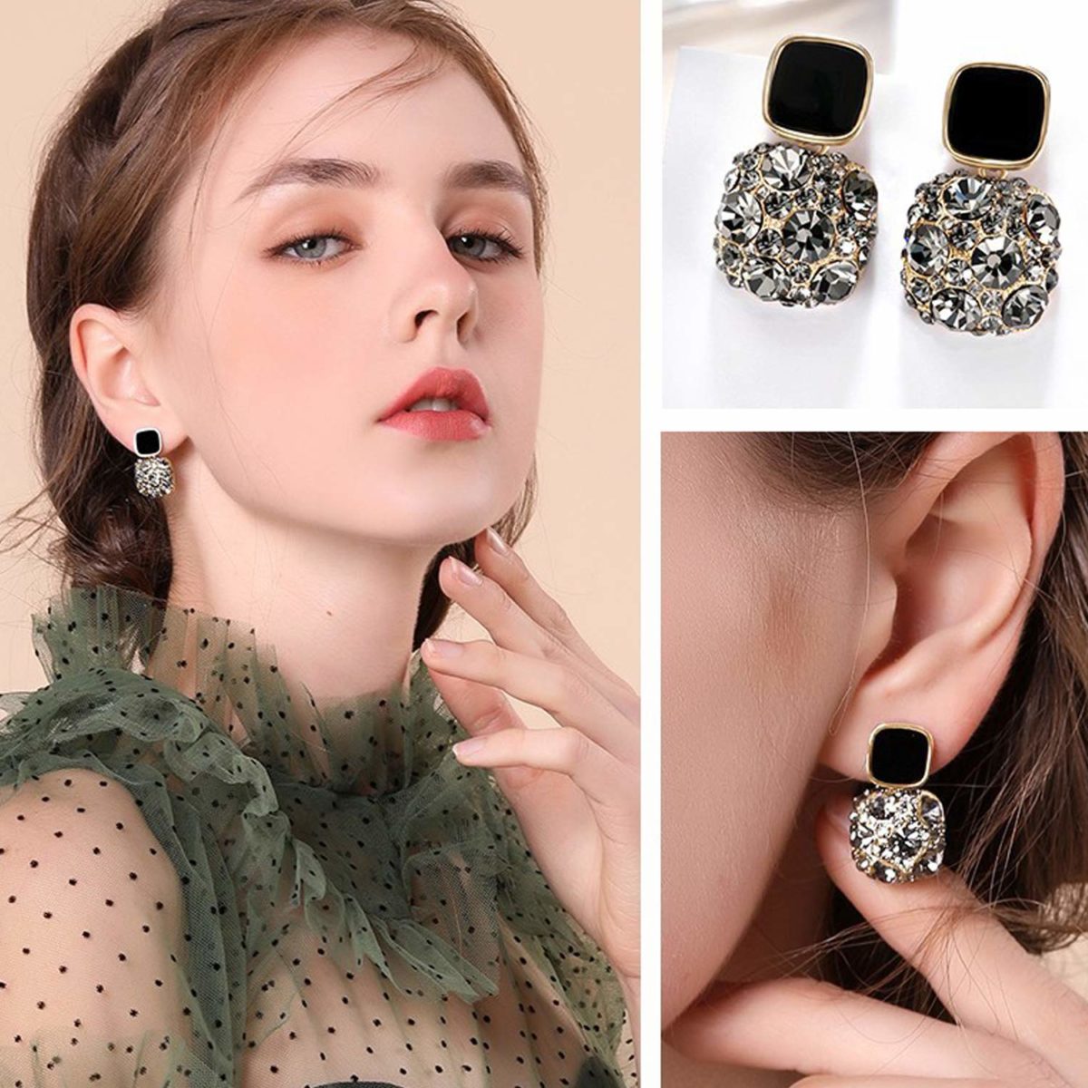 Rhinestone Enamel Geometric Studs