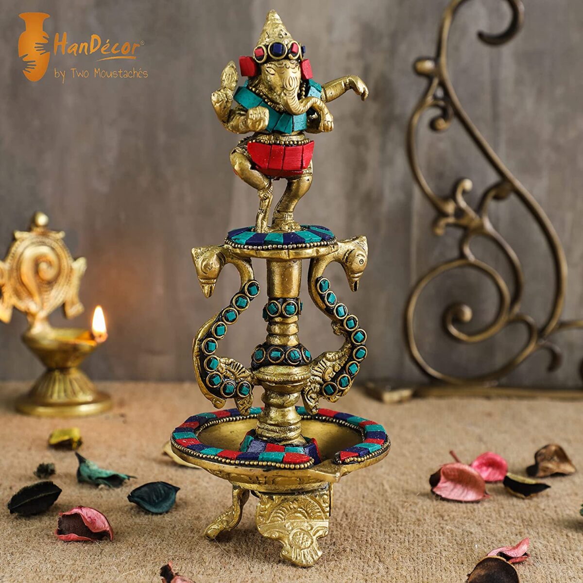 Dancing Ganesha Gemstone Diya