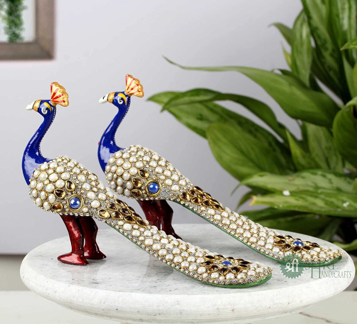 Peacock Statues Showpieces with Metal Stones