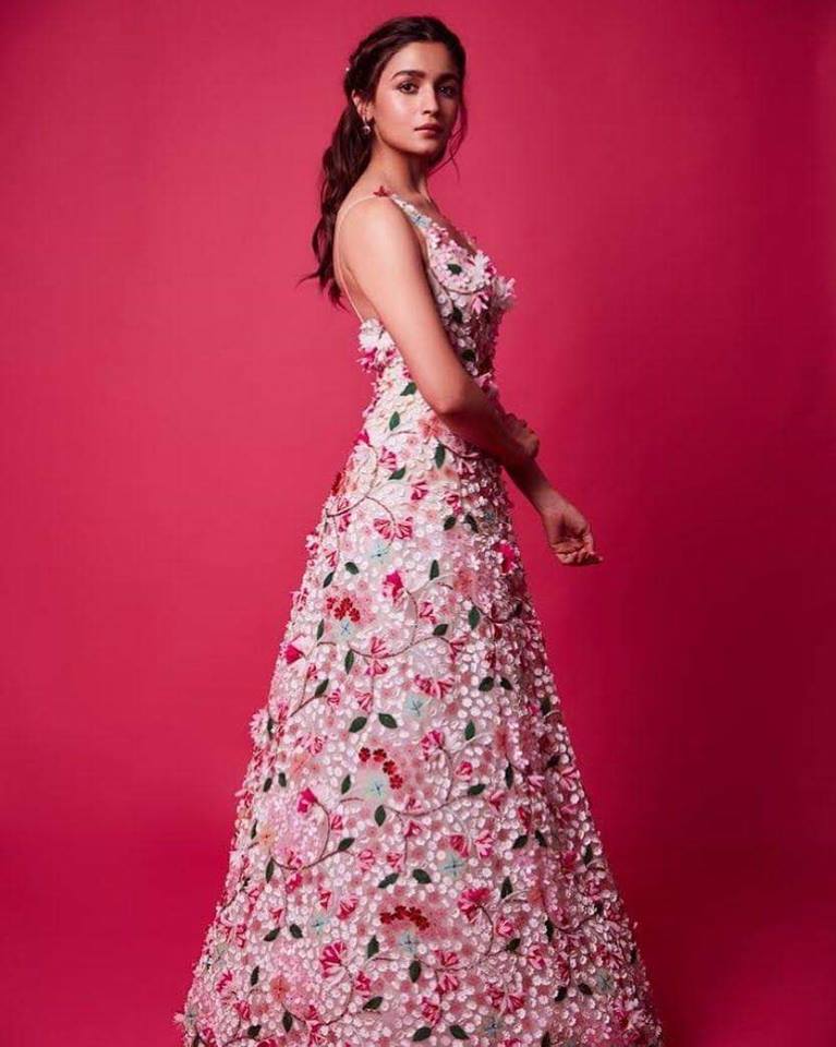 Floral gown with a deeper neckline
