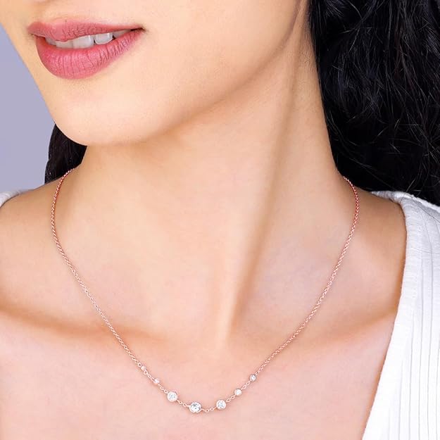 GIVA 925 Silver Rose Gold Zircon Studded Necklace