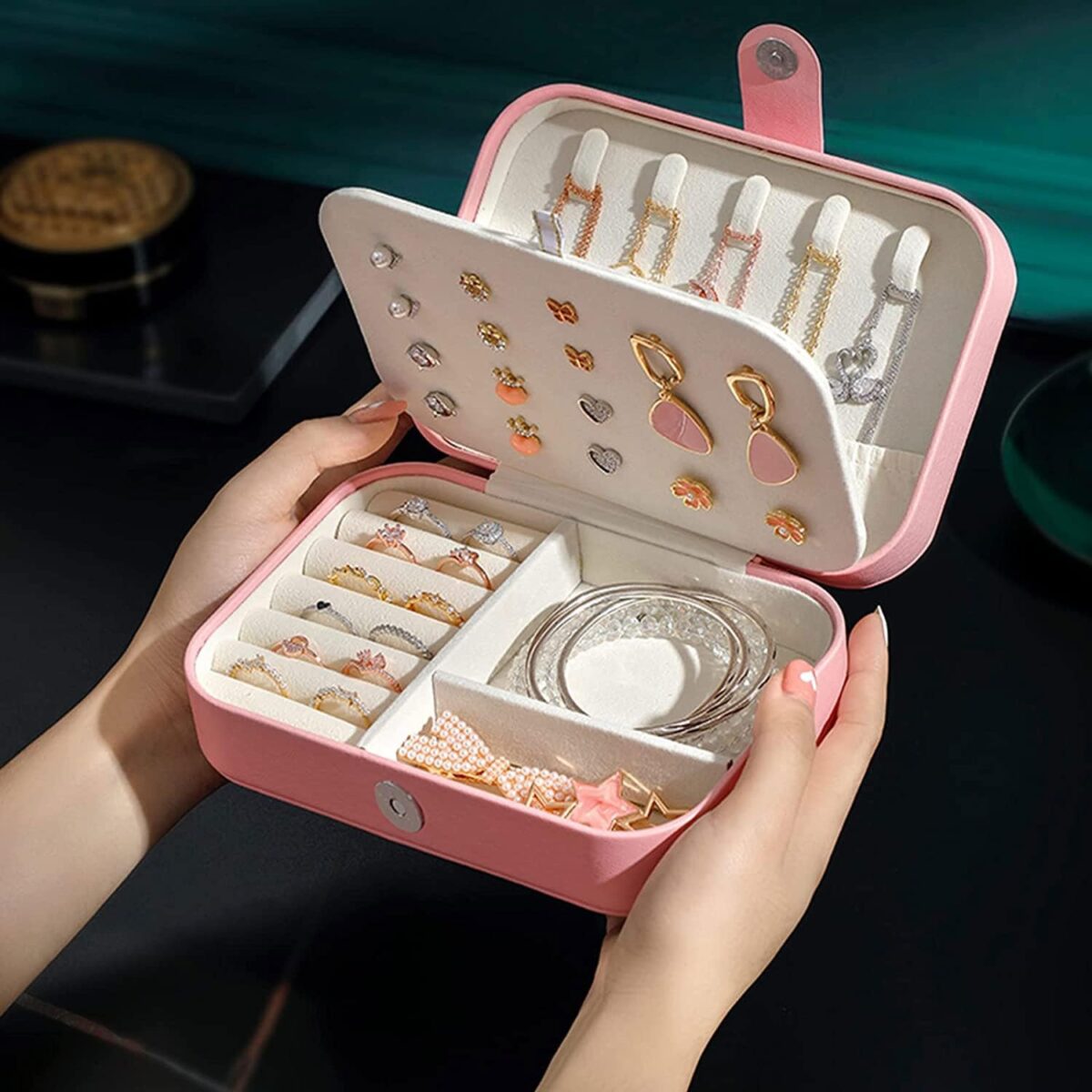 PU Leather Zipper Portable Storage Box Case