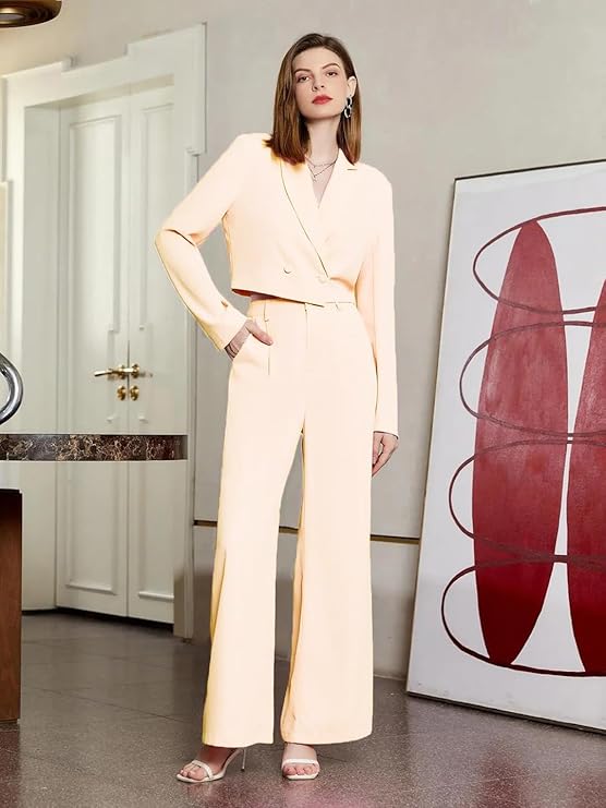 KOTTY Women's Solid Relaxed Fit Full Sleeve Co-ord Blazer and Trouser Set
