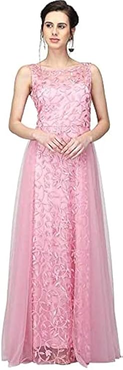 PATLANI Women's Net Fit and Flare Maxi Dress