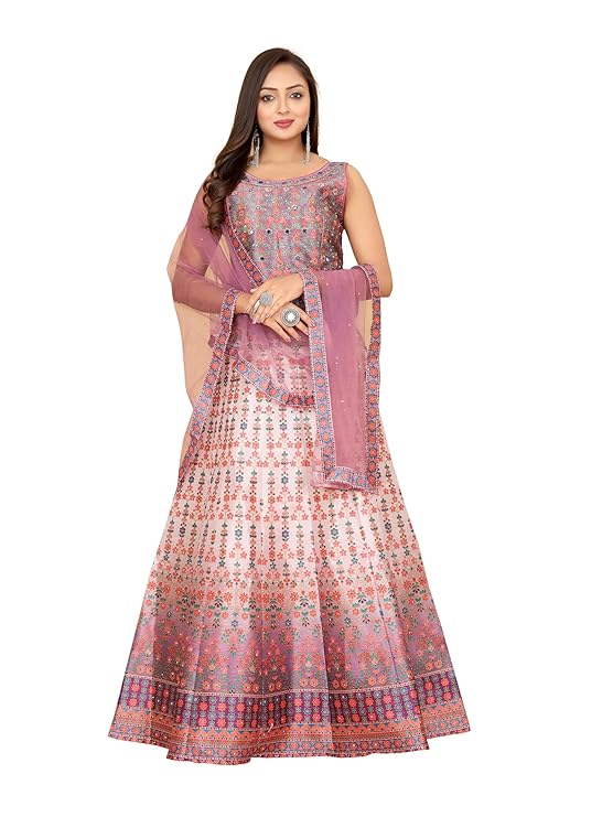 Women's Fully Stitched Silk Gown with Net Dupatta