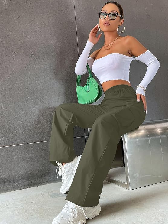 Aahwan Women's & Girls' Solid High Waist with Pockets Cargo Pants