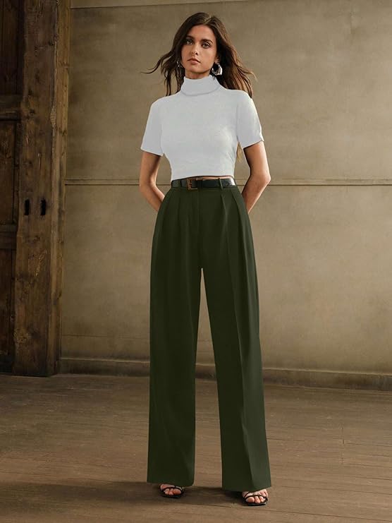 GRECIILOOKS Women's Relaxed Fit High Rise Trousers HIGH Waist