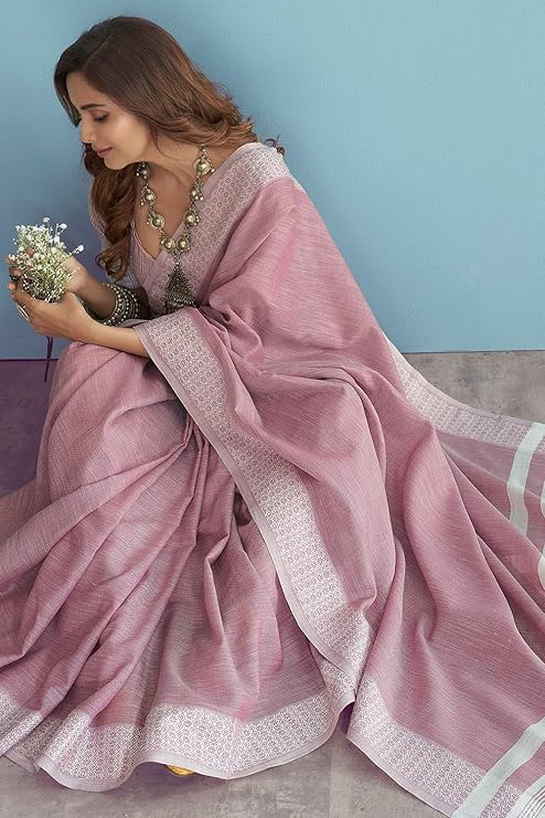 Women's Lucknowi Chikankari Linen cotton Woven Sarees
