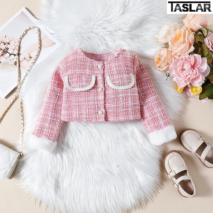 Toddler Jacket Baby Girls Suit Furry Patchwork Coat + Skirt + Beret 3Pcs