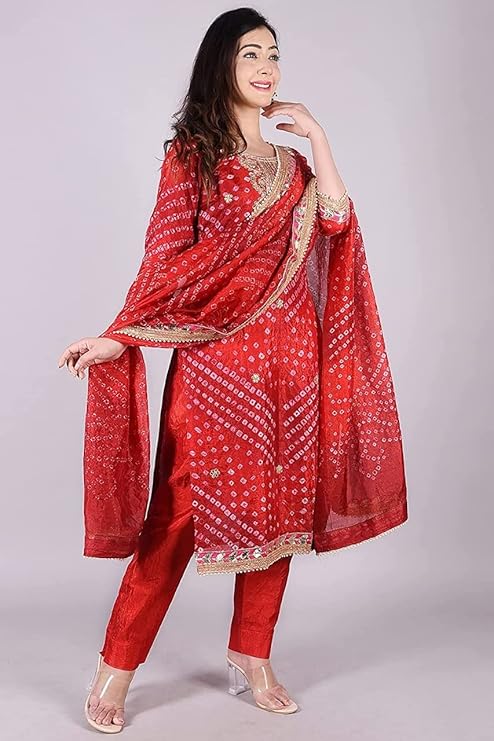 Women's Bandhani Art Silk Unstitched Dress Material