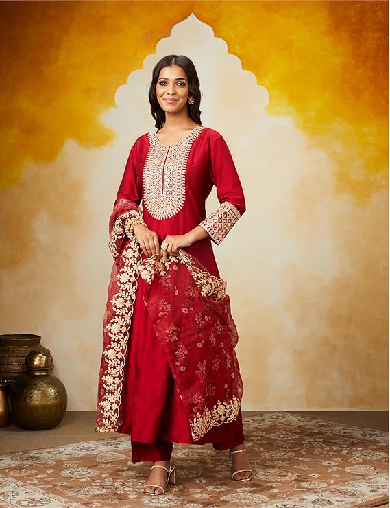 Women's Embroidered Anarkali Kurta Pant Set