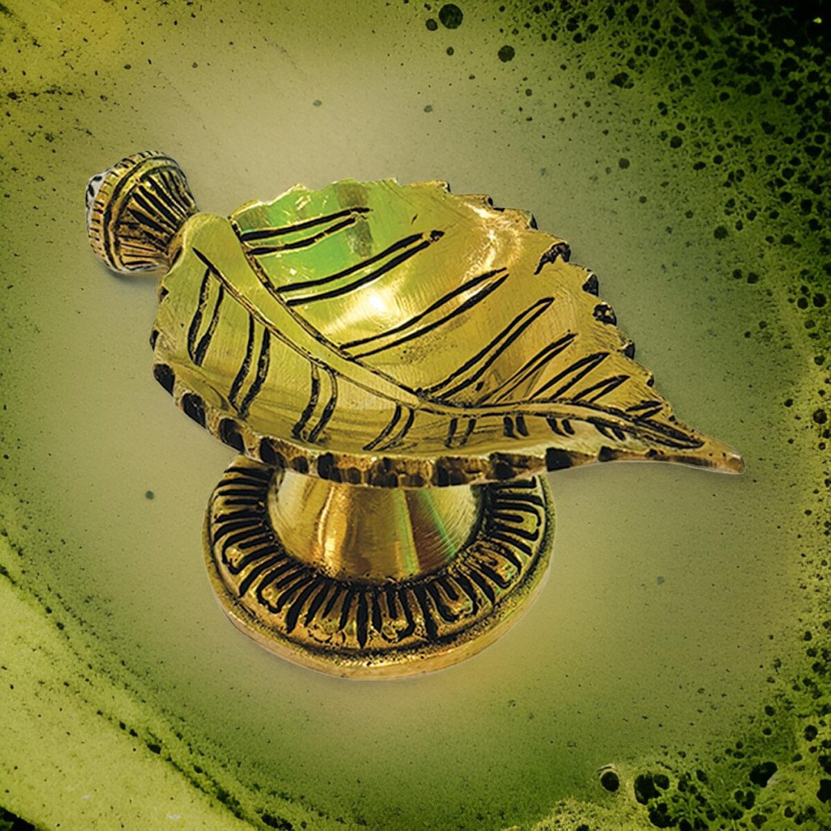 Brass Handmade Betel Leaf Oil Wick Lamp Diya