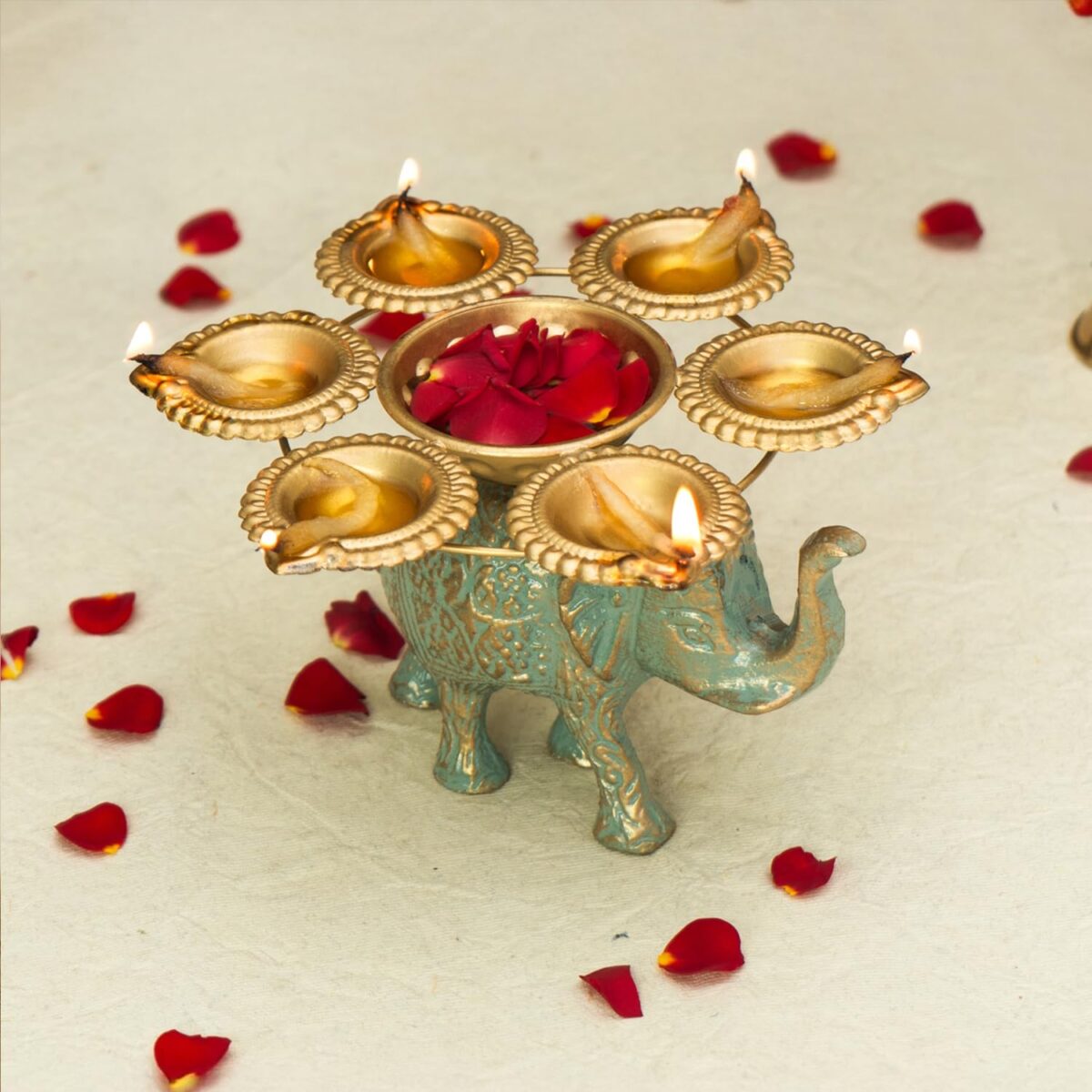 Elephant Tealight Candle Holder with Urli for Home Decor