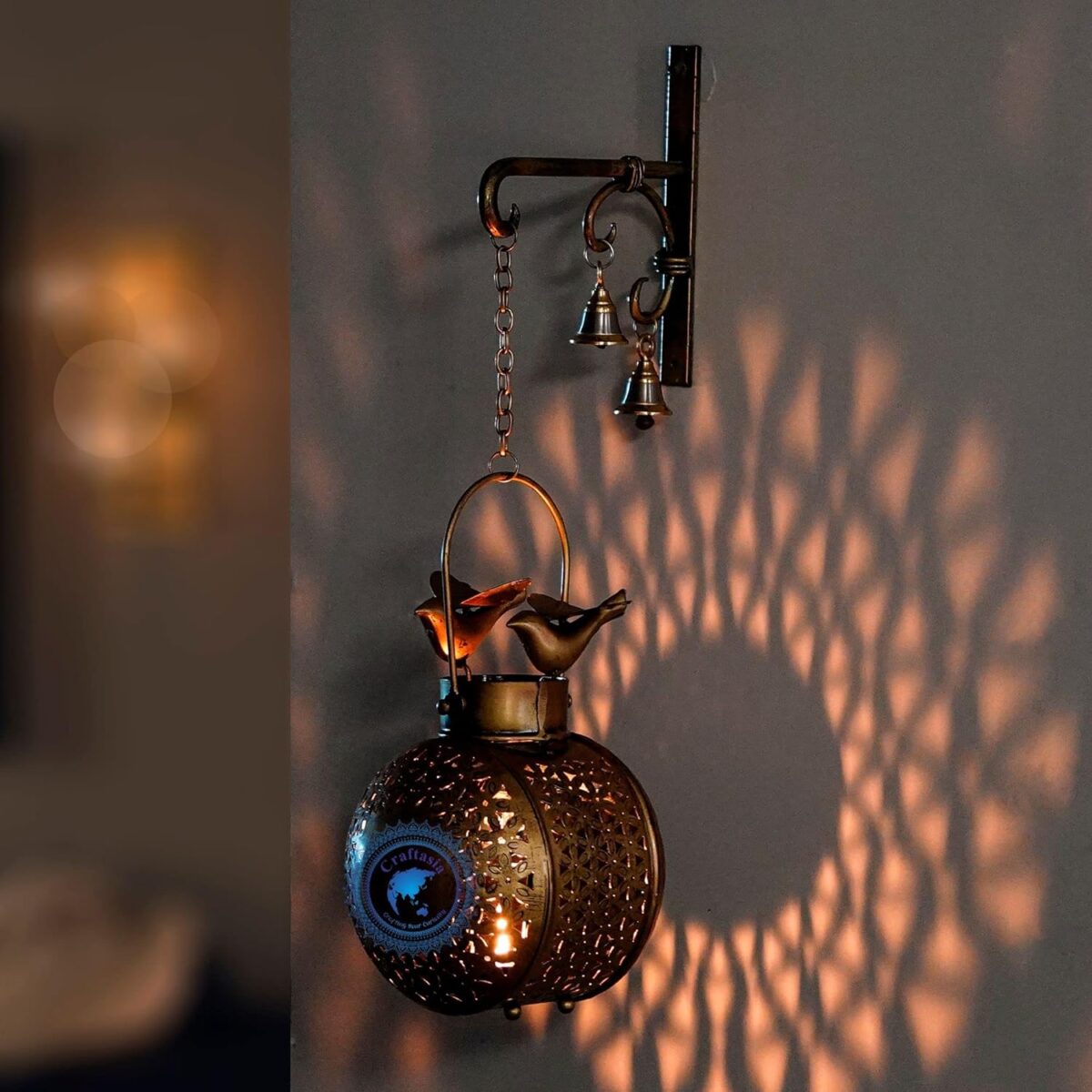 Iron Vintage Antique Wall Decor Bird Lantern Tea Light Candle Holder