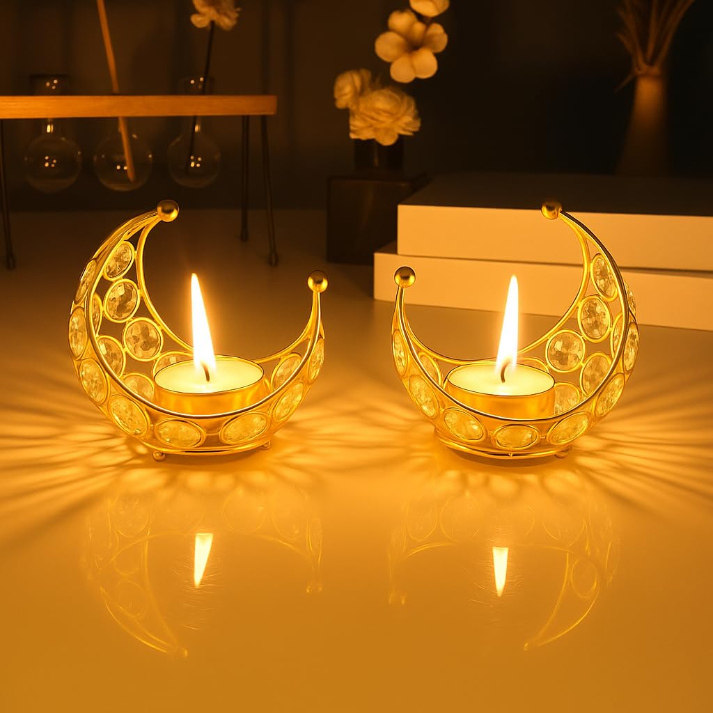 Tea Light Crystal Candle Holder Moon Shaped