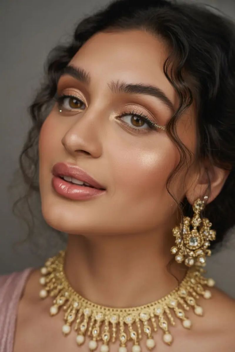 Golden Glitter & Nude Lips